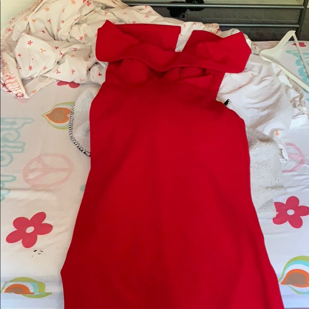 Red dress off shoulder